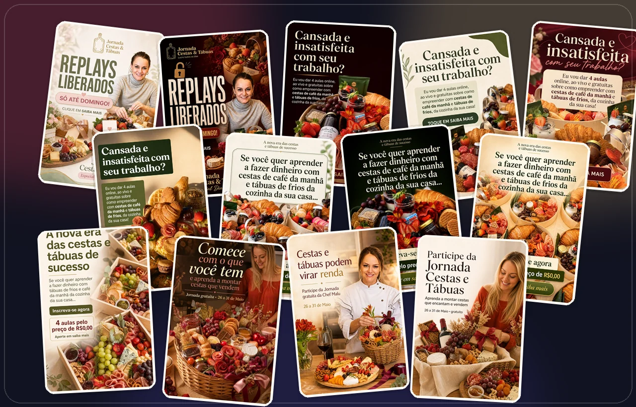 Mural com variações reais de criativos criados com a Mina